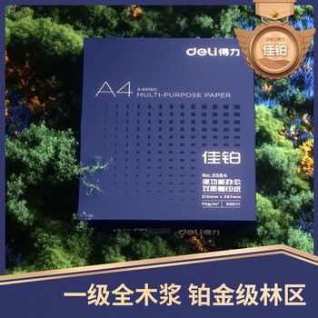 得力（deli）佳铂A4打印纸 70g500张*5包一箱 高档复印纸 合同标书彩打纸 整箱2500张 3585【纸中贵族】
