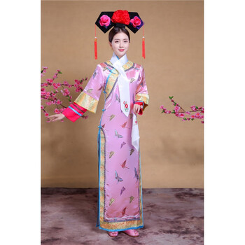 京蝌蝌清朝服装女古装格格服清代宫廷妃子嬷嬷装舞台话剧演出服 粉红