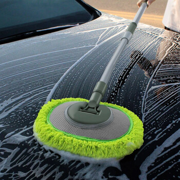 山头林村高品质弯杆洗车拖把不伤车软毛长柄伸缩式加长汽车刷子专用刷