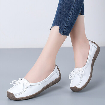的软底皮鞋浅口平底小白鞋女镂空豆豆鞋孕妇休闲鞋白色牛皮单鞋828035