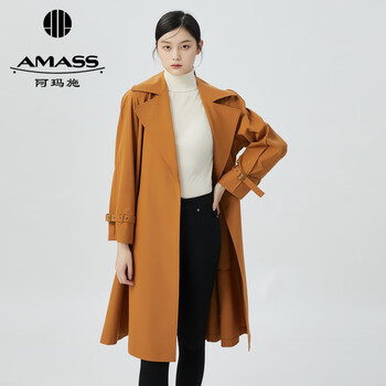 阿玛施（AMASS）通勤风翻领宽松羊毛长款风衣外套女（附腰带）5400848 姜黄 XS(1码)【图片 价格 品牌 报价】-京东
