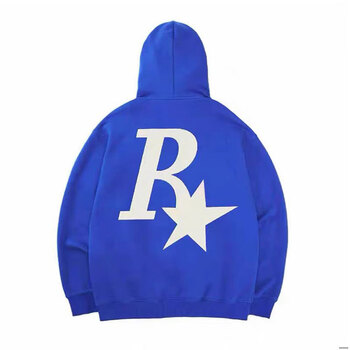sta sr美式复古r星logo连帽卫衣男秋冬款加绒情侣潮牌帽衫外套 蓝色
