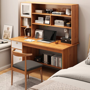 缦宛木电脑桌台式书架一体现代简约家用书房学生学习桌 单桌双柜门