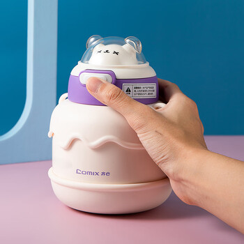 齐心（Comix）儿童保温杯大容量男女学生水杯萌宠大肚杯吸管水壶450ml LC-510白色