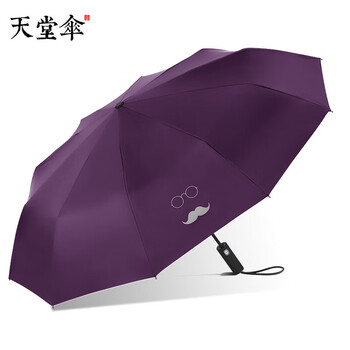 天堂伞全自动三折十骨黑胶防晒可印LOGO晴雨两用33592E睿智人生 藏青