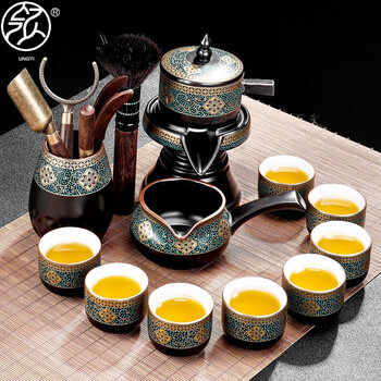 领艺古韵懒人自动功夫茶具套装家用陶瓷石磨防烫冲泡茶器中式茶壶不带茶盘 古韵自动茶具12头带茶道