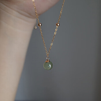 轻奢绿玉髓转运珠项链女复古简约仿和田玉锁骨链轻奢圆珠项链转运珠