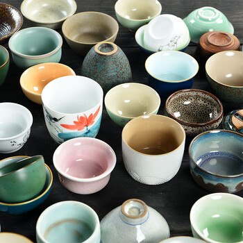 嘉际泡茶杯子陶瓷茶盏建盏品茗杯青瓷普洱茶杯汝窑水杯随机紫砂主人杯