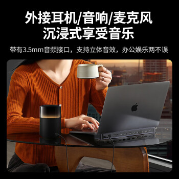 绿联Type-C电脑桌支架扩展坞USB-C转HDMI投屏VGA网线转接头音频通用苹果15/16Mac笔记本转换器PD供电