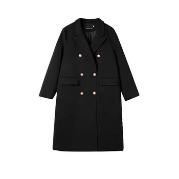 尺帛大版女装黑色呢子大衣女加棉加厚过膝秋冬毛呢外套韩系小个子韩版