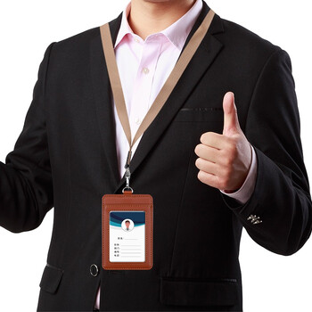 嘉然恒 真皮工作牌企业员工胸牌证件卡套带收纳卡位挂脖牌会议出入证工作证套牛皮材质可定制 棕色竖款 嘉然恒 真皮工作牌企业员工胸牌证件卡套带收纳卡位挂脖牌会议出入证工作证套牛皮材质可定制 棕色竖款