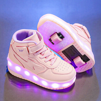 暴走鞋秋季2023新款发光可充电高颜值网红酷炫儿童溜冰滑轮鞋粉色29码