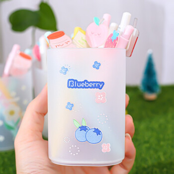 誉禾创意简约清新笔筒透明学生圆形笔桶桌面文具收纳盒2个装 1215