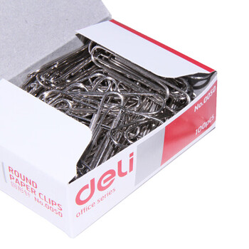 得力（deli）0050回形针 大号回形针 5cm电镀金属曲别针 100枚/盒 5盒装