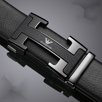 新款h标男士皮带男自动扣时尚青年人百搭牛皮裤腰带男黑色h枪扣长度可