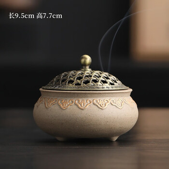 铜器  香炉  三足象耳三面狮头香炉 香道具  工艺品  美术品  摆件 纯铜象腿双龙耳狮盖铜香炉摆香薰炉件三足炉老宣德炉香具收藏品