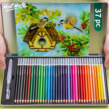 【全网低价】蒙玛特(Mont Marte)彩铅36色 彩色铅笔水溶性彩铅笔美术画笔画画铅笔套装 手绘色彩学生绘画笔铁盒装MPN0152美术写生