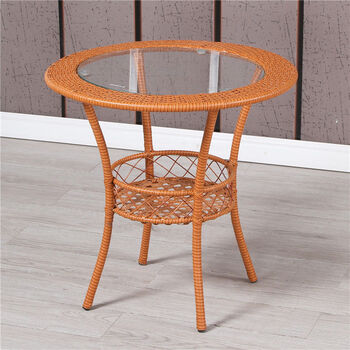 高丽奈特阳台小桌子藤编圆形茶几钢化玻璃休闲小圆桌小茶桌椅组合简易