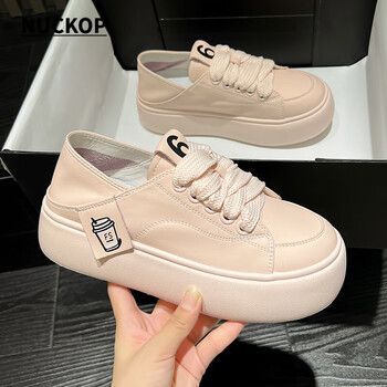 nuckop潮牌轻奢小白鞋女厚底女鞋子轻便秋增高大头面包板鞋粉色38运动