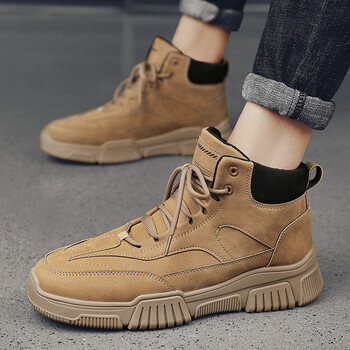 2021年秋季新款主推马丁靴简约英伦男靴棕色百搭平底系带中筒工装皮