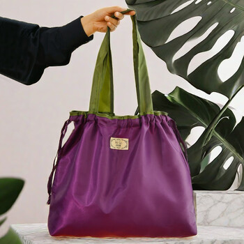 爱华仕(oiwas)大容量单肩包抽绳包购物手提可折叠便携买菜包抽绳袋防