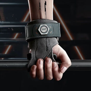 TMT助力带男女举重引体向上硬拉护腕健身训练护掌灰色朋克风 两只装