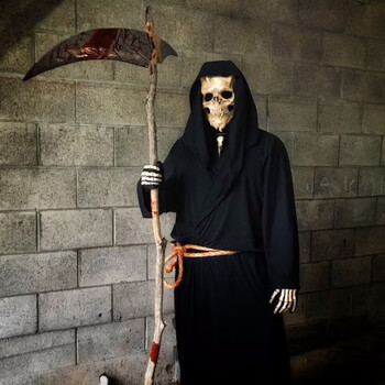 骷髅头万圣节面具全脸骷髅头骨战士面罩道具恶魔头套阿努比斯 黑色