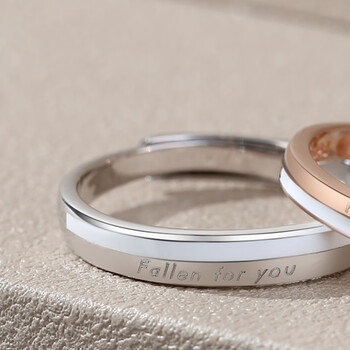 呱啦情侣戒指一对男女开口素圈玫瑰金小轻奢对戒刻字情人节礼物男单戒