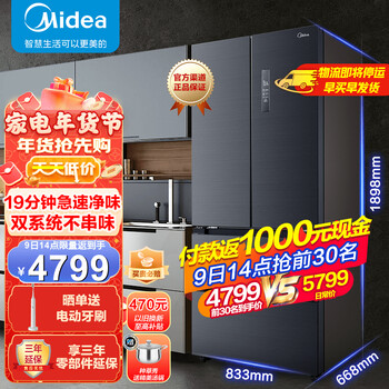 美的（Midea）508升法式对开多门智能家电冰箱除菌双开门家用电冰箱BCD-508WTPZM(E) 508升双系统净味冰箱