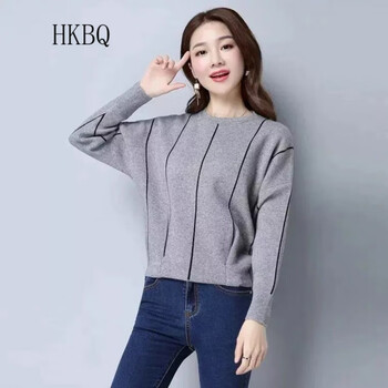 韦戒轻奢潮牌条纹毛衣女短款蝙蝠袖宽松2022春秋季女装新款针织9928