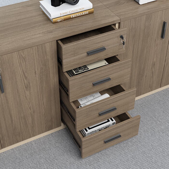 森菲亚办公柜矮柜木质文件柜办公室茶水柜员工带锁储物柜 两门四抽