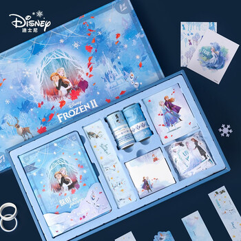 迪士尼（Disney）手账本礼盒套装 儿童女孩生日礼物网红ins少女心记事本 学生笔记本文具套装 艾莎公主蓝