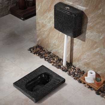 雾隐门蹲便器套装创意陶瓷卫生间家用黑色厕所蹲坑蹲便器套装防臭超薄