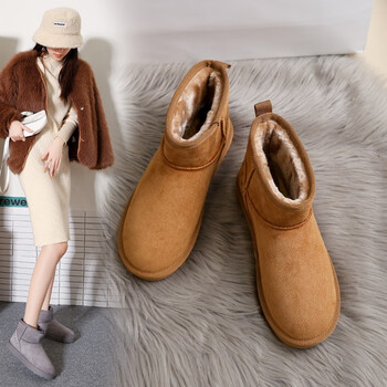 gn 品牌雪地靴加绒保暖棉鞋冬季女鞋时尚短筒女靴防滑鞋子女 卡其色