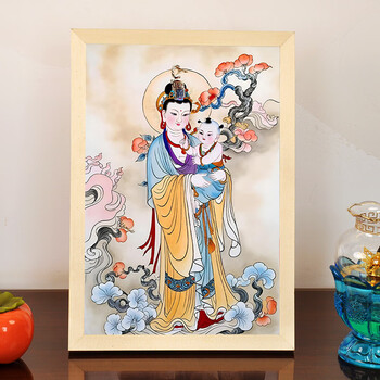 中国古美術・純手描き・画芯・送子觀音画像167x86cm・書画・絹本・仏像・風水 中国古美術・純手描き・画芯・送子觀音画像167x86cm・書画・絹本・仏像