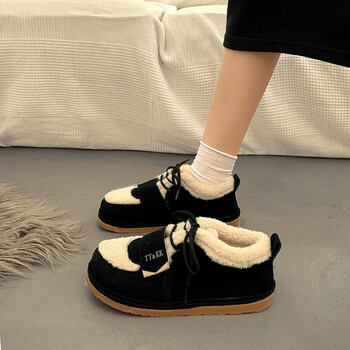 毛毛雪地靴女冬季加绒加厚短款外穿保暖大棉鞋2022新款厚底面包鞋黑色