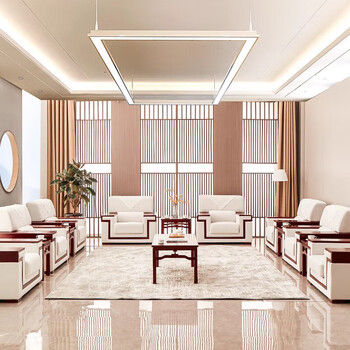 擎宅会议室接待会议沙发中式布艺办公沙发茶几套装会客沙发布艺单人位
