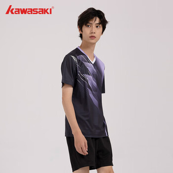 川崎（KAWASAKI）羽毛球服男款专业运动V领短袖+短裤套装B1813 黑色 3XL