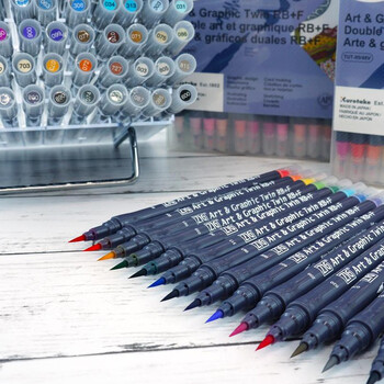 吴竹（KURETAKE）进口ZIG双头水彩软毛笔黎明灰软毛硬笔两用单支装TUT-95-081水彩笔