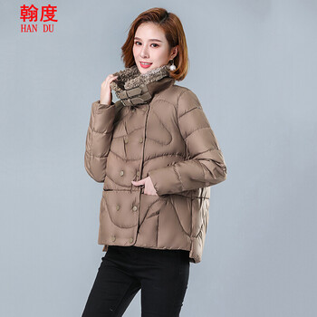 翰度中年棉衣中年翻领棉服女冬装2022年冬季新款洋气减龄短款棉袄外套