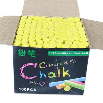 御杰黄色粉笔100支儿童涂鸦笔无尘无毒粉笔绿板黑板报专用彩色粉笔教师教学专用
