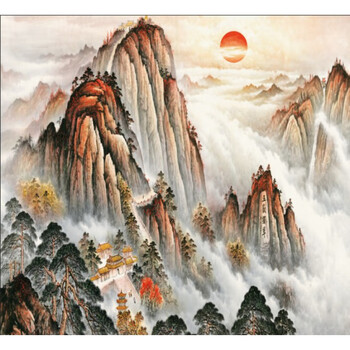 泰山日出国画 五岳独尊泰山日出国画靠山风水装饰画办公室字画背景墙