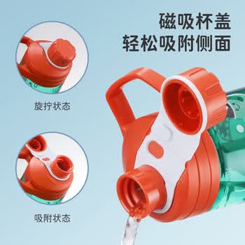 btif儿童透明水杯高颜值学生上学专用运动直饮大容量杯子鲨鱼派对