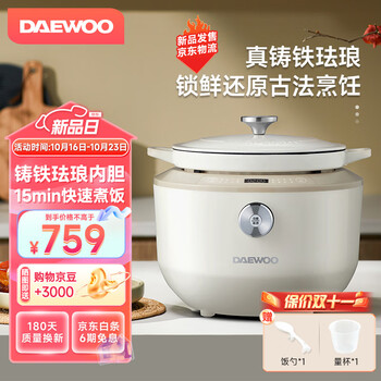 大宇(DAEWOO)珐琅锅 铸铁锅 电饭煲 汤锅家用煲汤 电炉燃气灶通用铁锅 煮饭神器DY-FL01 【基础款】米白色