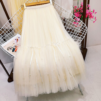 纱纱裙半身两面穿网纱钉珠仙女半身裙2022春夏新款高腰百褶纱裙中长款
