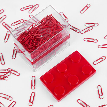 飞兹(fizz)29mm160枚装金属回形针积木盒装不易生锈彩色发票文件曲别针财会办公用品红色FZ21907 