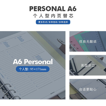 Filofax内页替芯活页记事本替换芯英国进口A6空白页132451