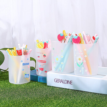 誉禾创意简约清新笔筒透明学生圆形笔桶桌面文具收纳盒2个装 1215