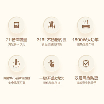 苏泊尔（SUPOR）电热水壶 316L不锈钢家用烧水壶热水壶 2L大容量热水瓶 双层保温防烫热水壶 高颜值水壶SW-20S86A