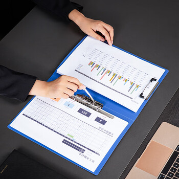 得力（deli）5456文件夹A4文件夹长押夹板夹资料夹垫板背宽34mm蓝色 3个